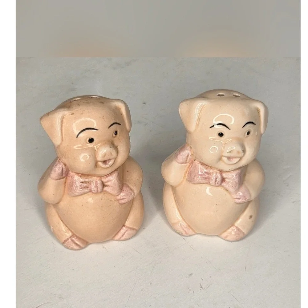 Ceramic Pink Fat Pigs Salt And Pepper Shakers Set Farm‎ Animals